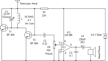 one transistor fm radio receiver schematic