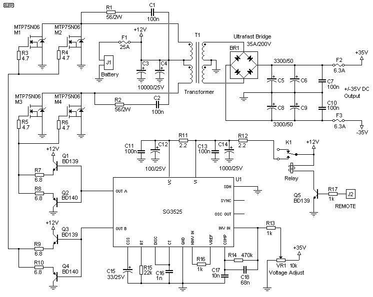 SG3525 DC Converter 12V to +35V,-35V